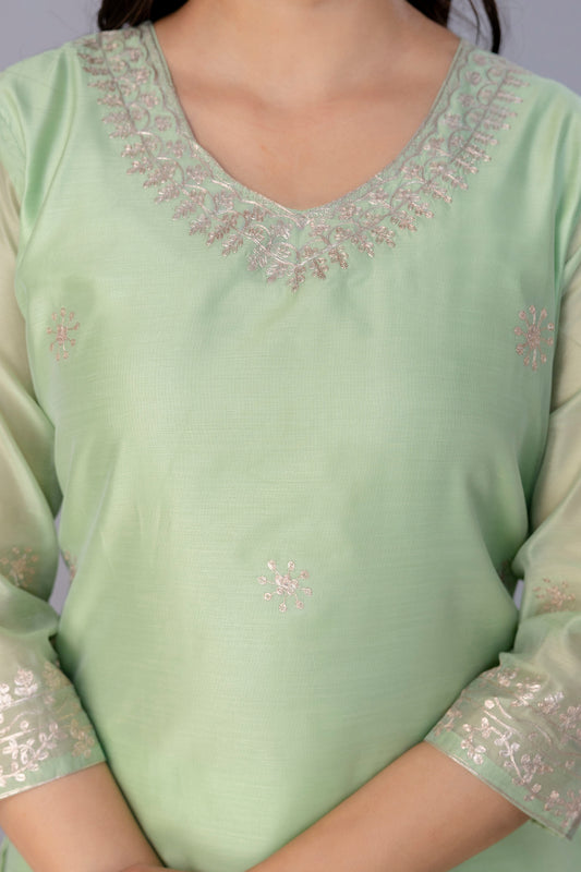 PISTACHIO GREEN CHANDERI SUIT SET