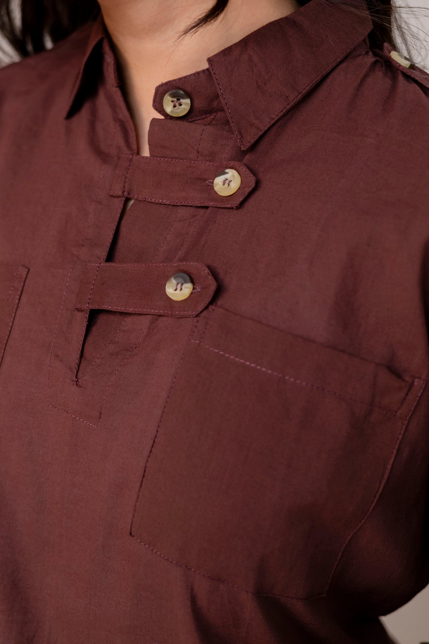 Rust Brown Button Detail Top