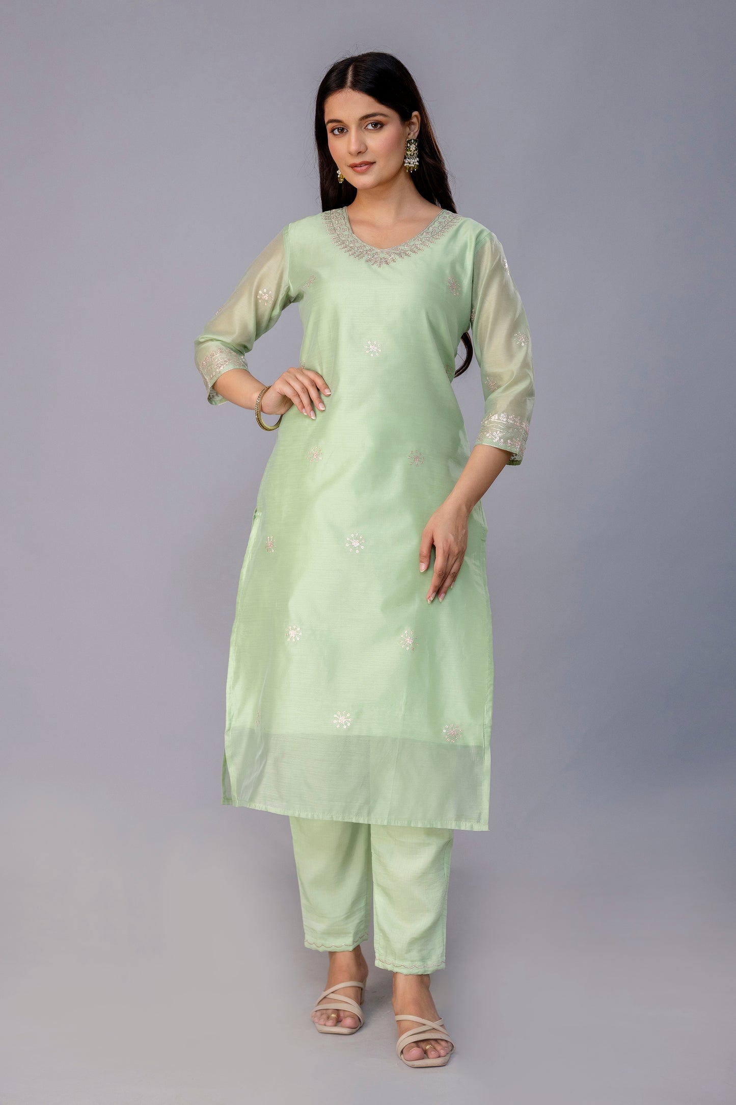 PISTACHIO GREEN CHANDERI SUIT SET