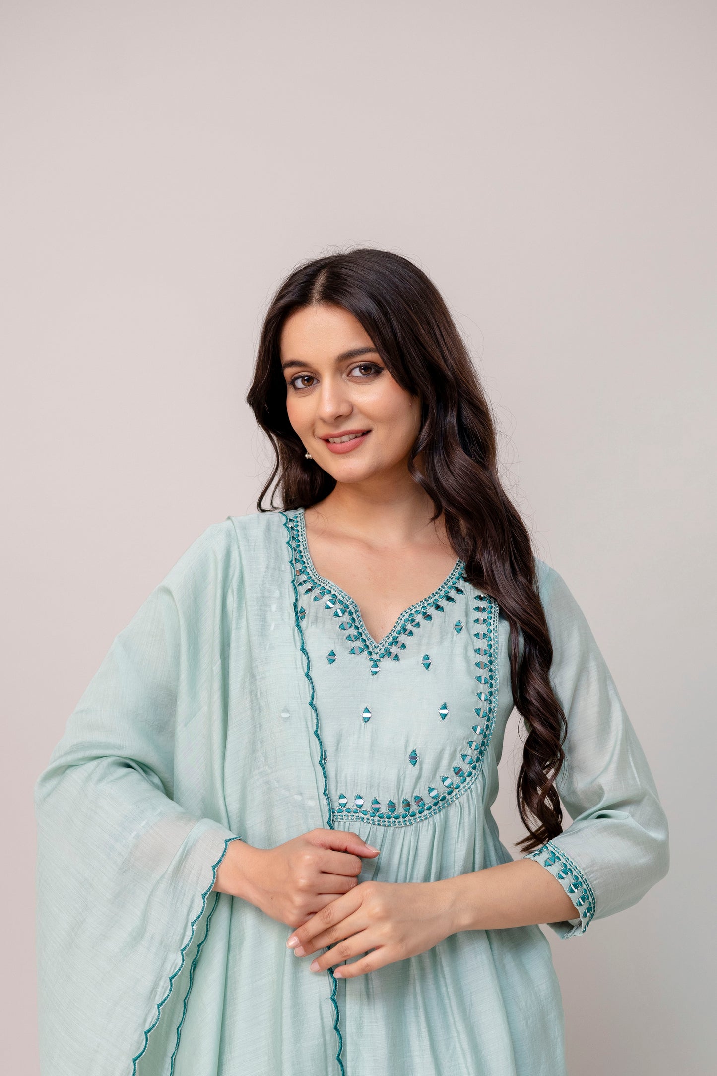 Powder Blue Embroidered Kurta Set with Dupatta
