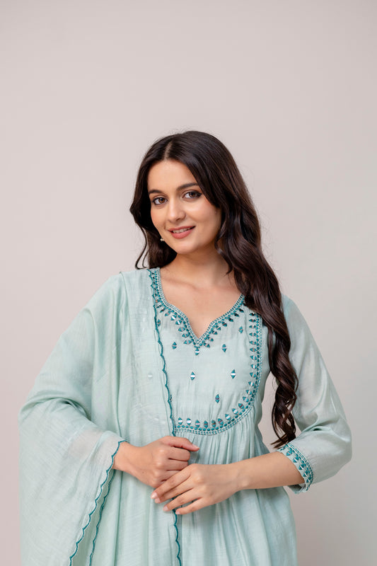 Powder Blue Embroidered Kurta Set with Dupatta