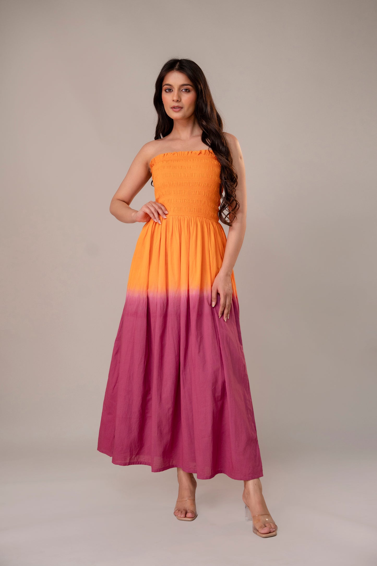 AMBER ORCHID SMOCKED MAXI DRESS