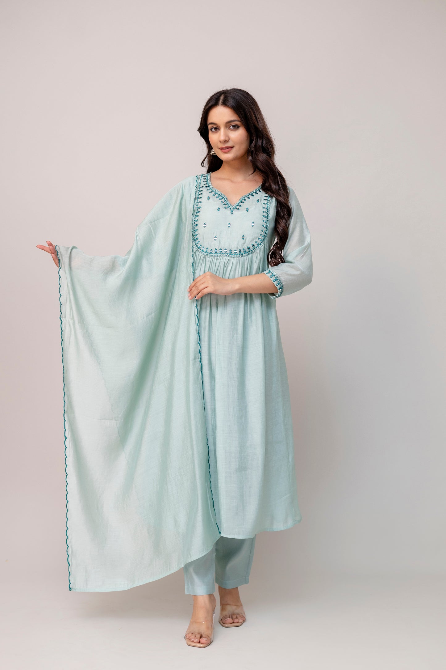 Powder Blue Embroidered Kurta Set with Dupatta
