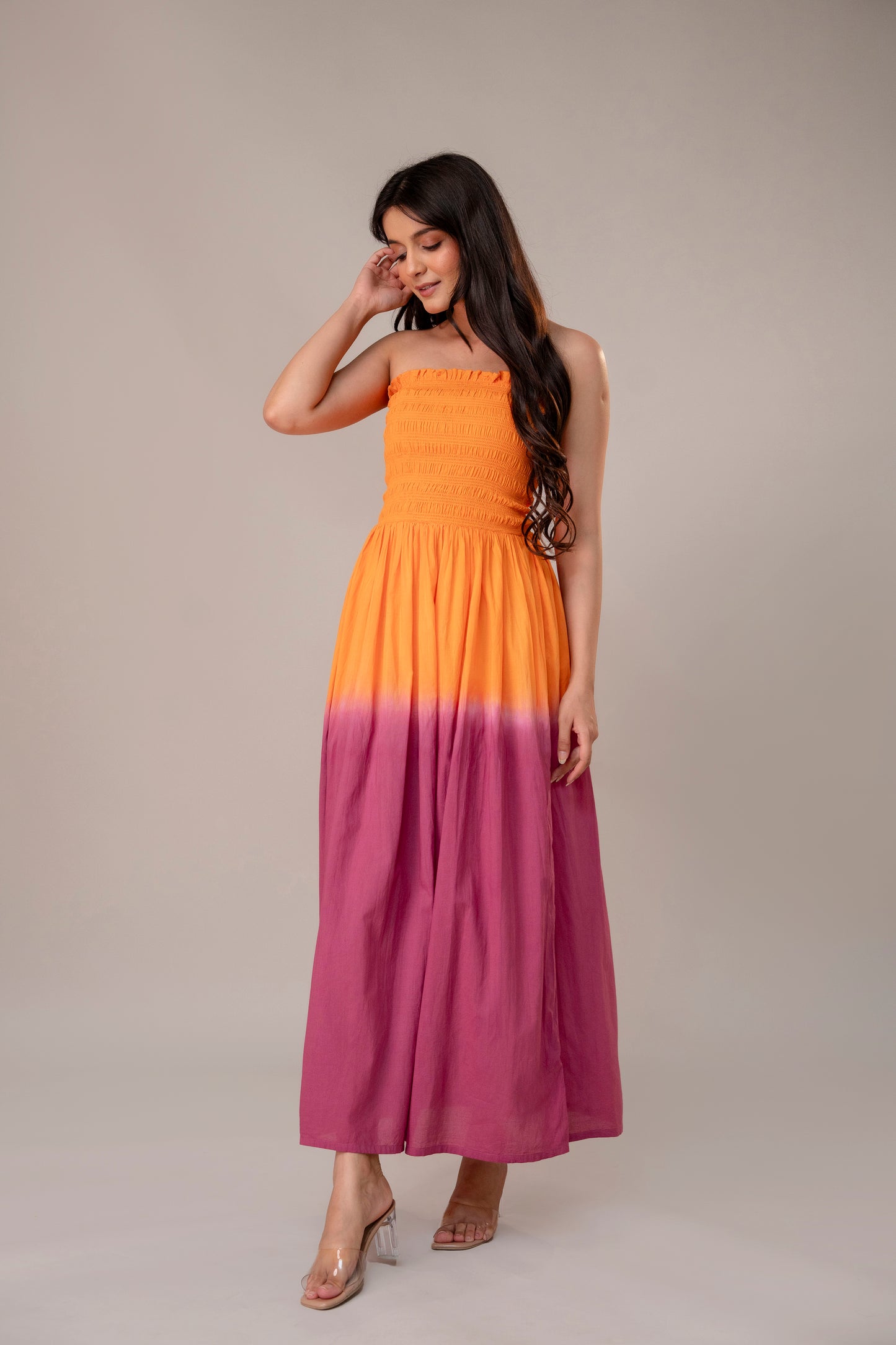 AMBER ORCHID SMOCKED MAXI DRESS