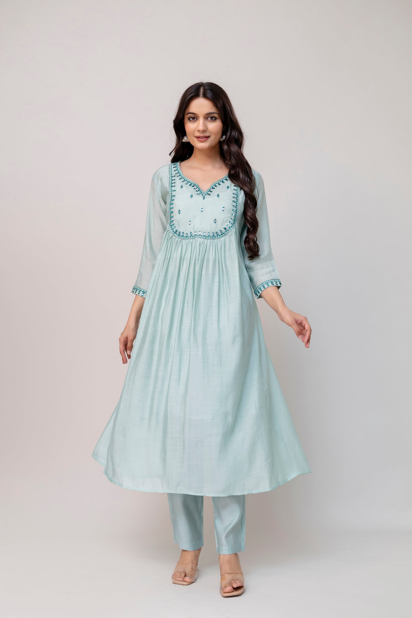 Powder Blue Embroidered Kurta Set with Dupatta