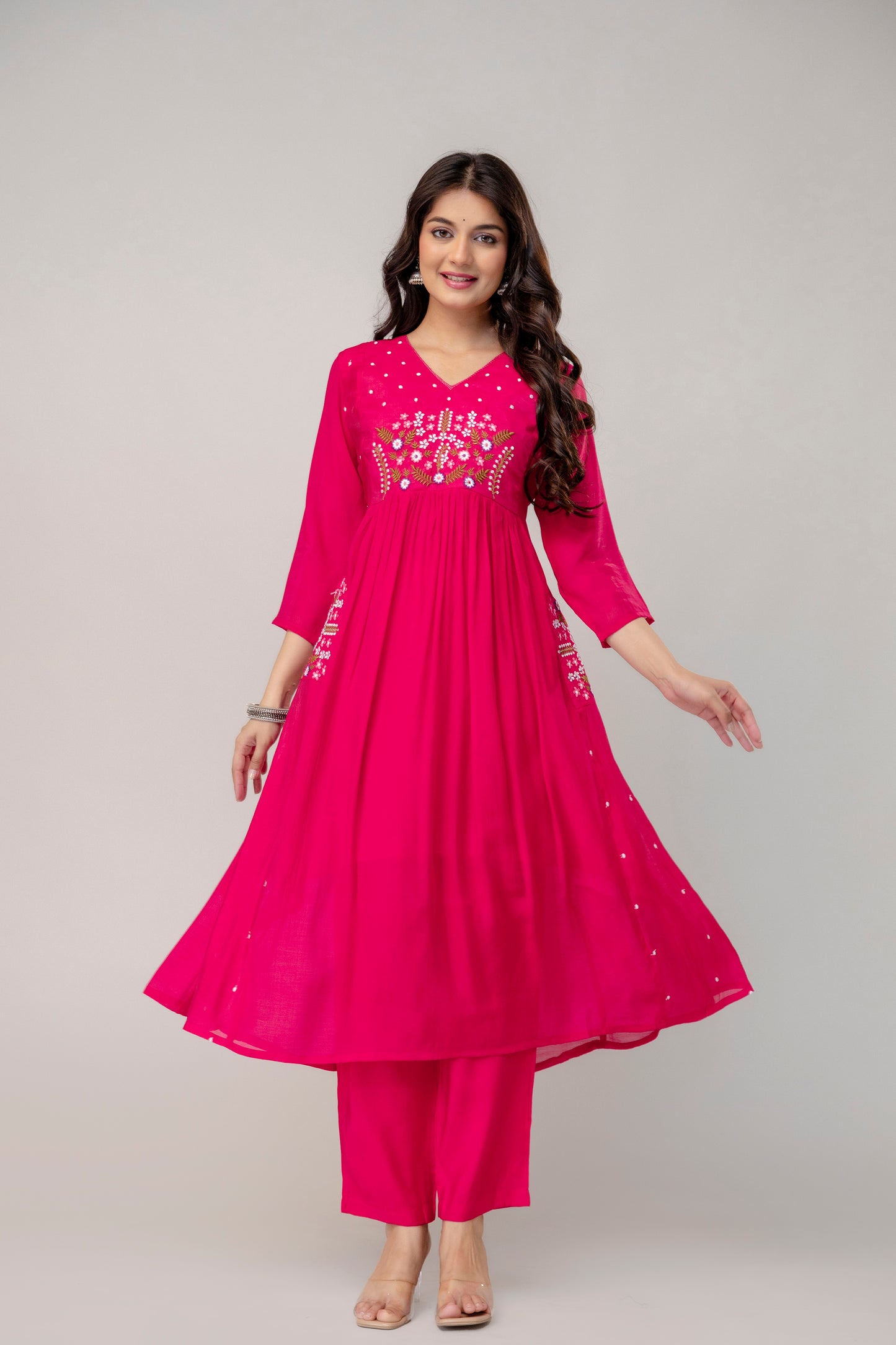 Rani Pink Embroidered Kurta Set with Dupatta