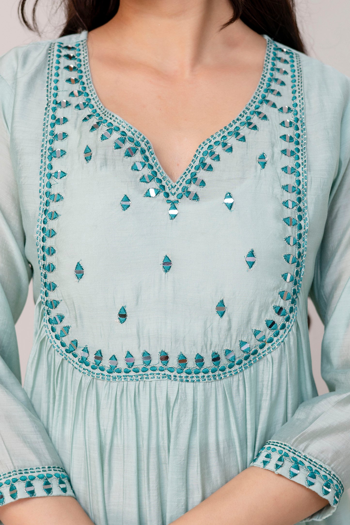 Powder Blue Embroidered Kurta Set with Dupatta